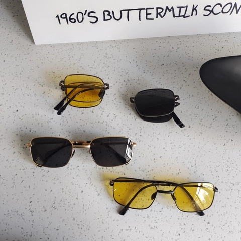 Retro Folding Sunglasses Metal Frame Photochromic Square Eyewear For Men Women Night Vision Fashion