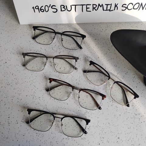 Retro Square Browline Anti Blue Light Glasses TR90 Metal Semi Rimless Frame UV Protection Eyewear For Men Women