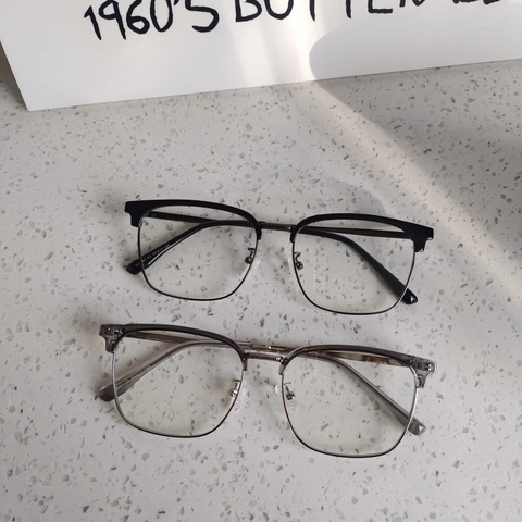 Retro Square Browline Anti Blue Light Glasses TR90 Metal Semi Rimless Frame UV Protection Eyewear For Men Women