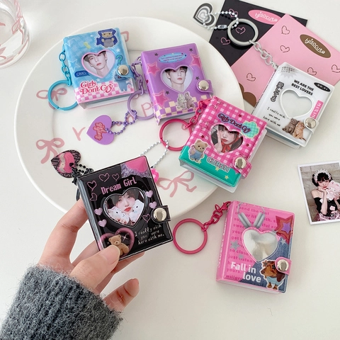 Y2K Süß Cool Mini Fotoalbum Schlüsselanhänger Herz Ausschnitt PVC Kartenhalter Für Idol Karten Tragbares Kleines Fotobuch Mädchen Geschenk