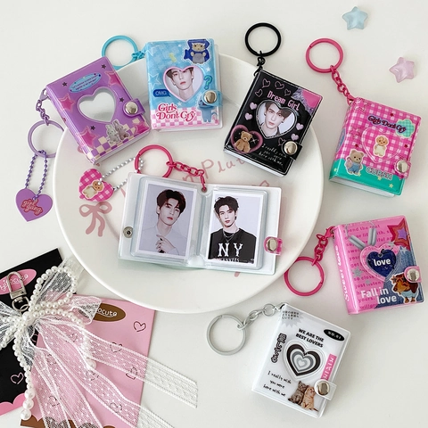Y2K Süß Cool Mini Fotoalbum Schlüsselanhänger Herz Ausschnitt PVC Kartenhalter Für Idol Karten Tragbares Kleines Fotobuch Mädchen Geschenk
