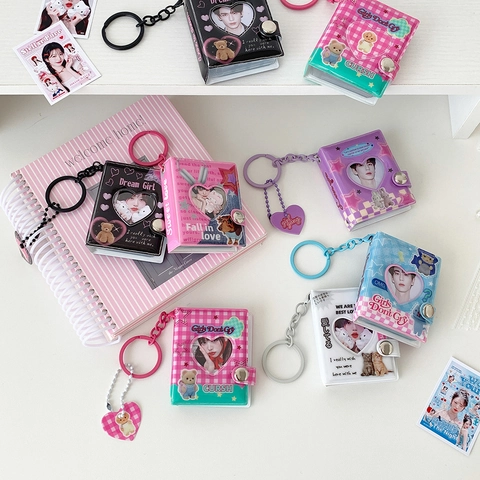 Mini Album Fotografico In PVC Portachiavi Ritaglio A Cuore Cartone Animato Orso Gatto Modello Porta Fototessere Portatile Cancelleria Kawaii