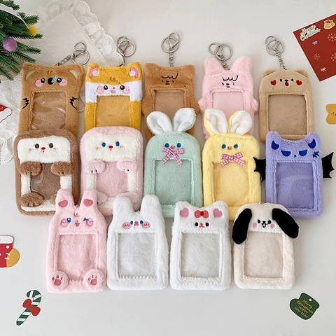 Cartoon Tier Plüsch Kartenhalter Schlüsselanhänger Für Kpop Fotokarten Transparente Ausweishülle Flauschiger Bär Hase Toast Foto Schutz Anhänger