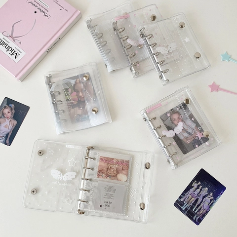 Mini Transparent PVC Loose-leaf Photocard Collector Book Angel Wings Pattern Mini Binder Album For Kpop Star Cards Journaling Storage