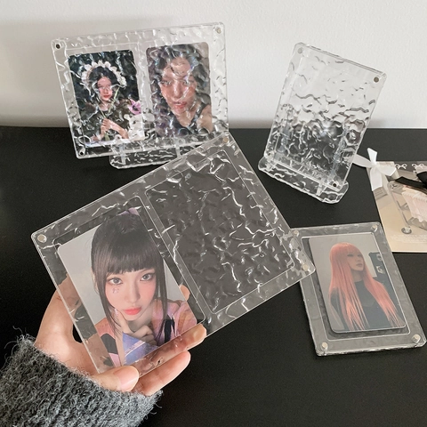 Acrylic Water Ripple Transparent Desktop Photo Frame Magnetic Card Block Holder Small Card Display Stand Ins Style