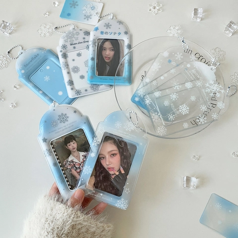 Schneeflocke Fotokartenhalter Mit Kugelkette Farbverlauf Winter Blau Weiß PVC Kartenhülle Für Idol Fotos Student Bus Karte