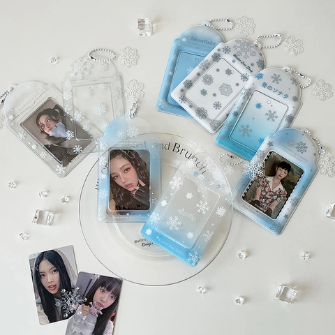Schneeflocke Fotokartenhalter Mit Kugelkette Farbverlauf Winter Blau Weiß PVC Kartenhülle Für Idol Fotos Student Bus Karte