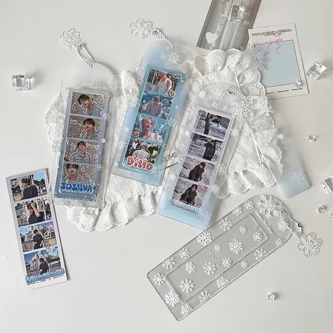 Schneeflocke Bedruckt PVC Kartenhalter Transparent Blau Farbverlauf Fotokartenschutz Mit Perlenkette Winter Stil Kartenhülle
