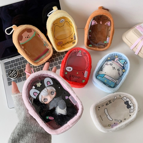 Cute Plush Doll Storage Bag With Clear PVC Window For Cotton Doll Star Hand-made Figures Mini Pain Bag Portable Keychain Display Pouch