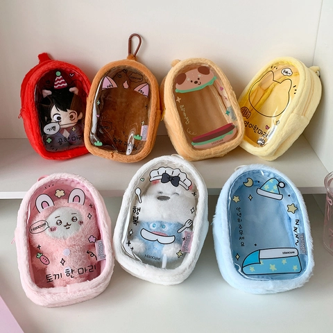Cartoon Plush Doll Display Bag Transparent PVC Window Ita Bag Portable Storage Case With Hook For Bag Charm