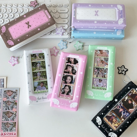 Sweet Kawaii Star Pendant Photo Card Collect Book PVC Album For Kpop Idol Card Storage With Angel Wings Pattern Small Picture Holder