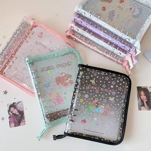 Fotokarten Binder Album Laser Stern PVC Reißverschluss Ring Kartenhalter Für Kpop Fotos Aufbewahrungsbuch Cartoon Süß Schreibwaren