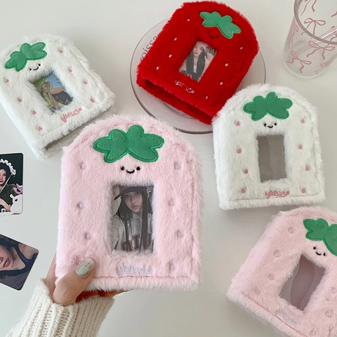 Χαριτωμένη Θήκη Photocard από Λούτρινο Φράουλα Μίνι Άλμπουμ Συλλογής Idol Star Μικρό Ντοσιέ Φωτογραφιών με Κινητά Φύλλα Για Κορίτσια Δώρο Γραφικής Ύλης