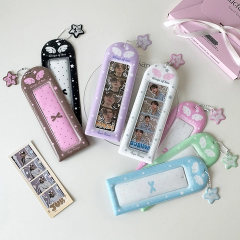 Kawaii Fotokartenhalter PVC Engelsflügel Mehrfachhülle Fotoanhänger Mit Sternanhänger Und Kugelkette Für Idolkarten
