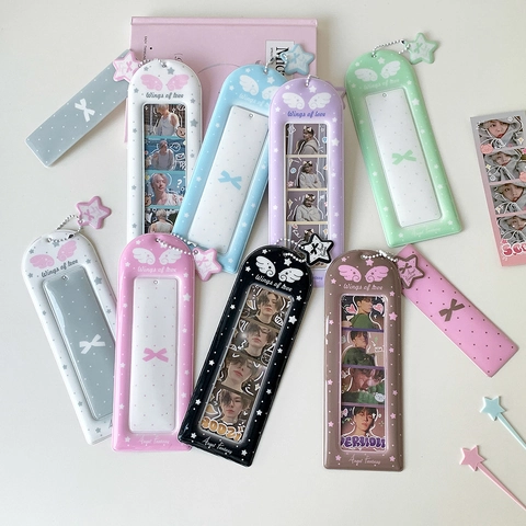 Engelsflügel Fotokartenhalter 4-Raster Kartenhülle Mit Sternanhänger Perlenkette PVC Kartenschutz Für Idol Fotokarten