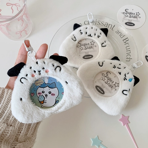 Plüsch Cartoon Tier Kartenhalter Transparentes Fenster Foto Schutz Tasche Anhänger Kawaii Weich Schlüsselanhänger Für Mädchen