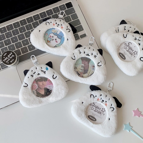 Simpatico Portacarte in Peluche a Forma di Palla di Riso Portachiavi Custodia per Foto Con Finestra Trasparente per Display di Badge ID Regalo per Fan di Anime
