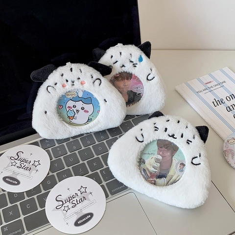 Simpatico Portacarte in Peluche a Forma di Palla di Riso Portachiavi Custodia per Foto Con Finestra Trasparente per Display di Badge ID Regalo per Fan di Anime