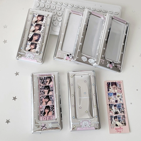 Album Photo Argenté Brillant PVC Livre De Collection Pour Photos À Quatre Cadres Motif Étoile Style Coréen Rangement Cartes Idol