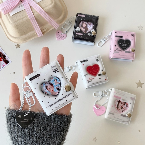 Mini Heart Cutout Photocard Holder Keychain PVC Photo Album For Student ID Star Chasing Card Binder Bag Charm Accessory