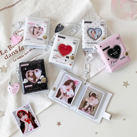 Mini Heart Cutout Photocard Holder Keychain PVC Photo Album For Student ID Star Chasing Card Binder Bag Charm Accessory