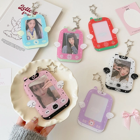 Acrylic Angel Wings Phone Shape Idol Photo Card Holder Star Hook Cute Korean Style Keychain Display Card Case