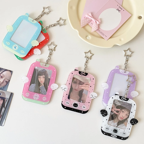 Acrylic Angel Wings Phone Shape Idol Photo Card Holder Star Hook Cute Korean Style Keychain Display Card Case