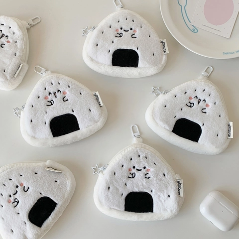 Χαριτωμένο Λούτρινο Πορτοφόλι Onigiri Τρίγωνο Μπάλα Ρυζιού Μίνι Τσάντα Αποθήκευσης Με Φερμουάρ Αστέρι για Γυναίκες Κορίτσια