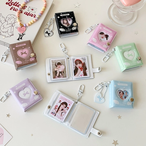 Mini Photo Card Holder Keychain Heart Hollow PVC Album For Idol Cards Collection Angel Wings Angel Fantasy Style