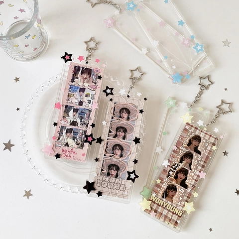 Acrylic Star Photocard Sleeve Protector With Metal Star Hook For Mini Photos Korean Style Accessories