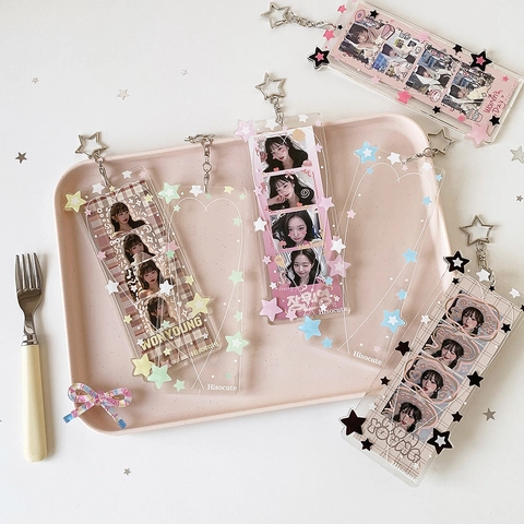 Acrylic Star Photocard Sleeve Protector With Metal Star Hook For Mini Photos Korean Style Accessories