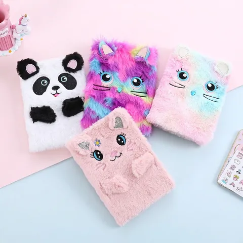 Schattig Cartoon Pluche Notitieboek Kawaii Kat Panda Dagboek Voor Meisjes Studenten Schoolbenodigdheden Zacht