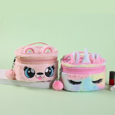 Borsa Da Trucco In Peluche Cartone Animato Grandi Occhi Ricamo Unicorno Arcobaleno Morbida Borsa Per Ragazze Carina