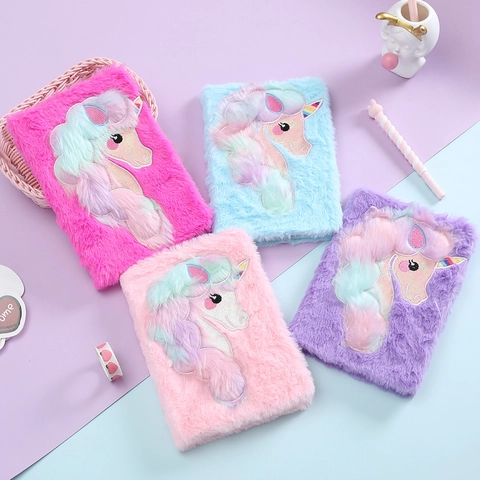 Carnet Licorne En Peluche Journal Intime En Fausse Fourrure Douce Avec Broderie À Paillettes Cadeau Pour Filles