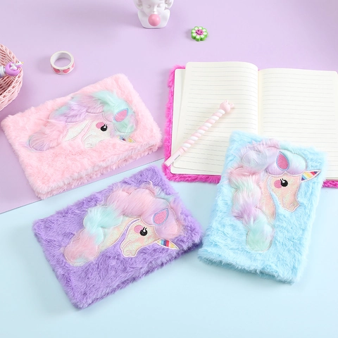 Carnet Licorne En Peluche Journal Intime En Fausse Fourrure Douce Avec Broderie À Paillettes Cadeau Pour Filles