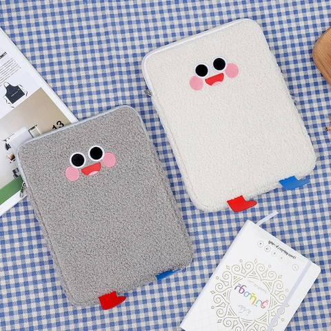 Funda Para Tableta De Felpa De Dibujos Animados Terciopelo De Cordero Antigolpes Bolsa Protectora Bordado Cremallera