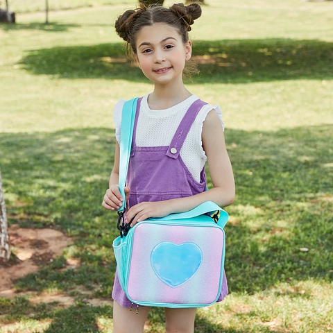 Isoliert Lunchtasche Regenbogen Glitzer Mit Holografischem Herz Laser Patch Verstellbarer Schultergurt Für Mädchen