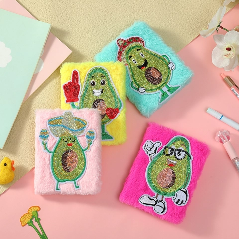 Carnet En Peluche Avocat Mignon Couverture En Fausse Fourrure Douce Avec Broderie De Paillettes Papeterie Journal Pour Enfants Étudiants