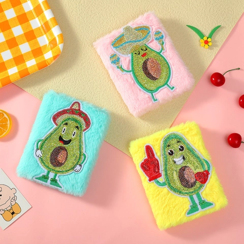 Carnet En Peluche Avocat Mignon Couverture En Fausse Fourrure Douce Avec Broderie De Paillettes Papeterie Journal Pour Enfants Étudiants
