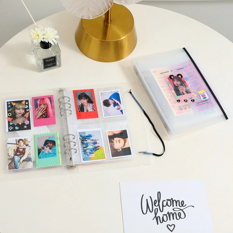 A5 Mat Losbladig Binder Fotoalbum Hart Hol Kaart Verzamelboek Met Metalen Ringen En Elastische Band Voor Fotokaarten
