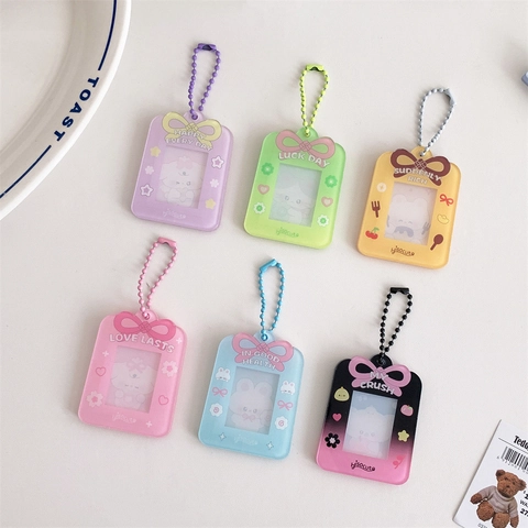 Acrylic Photo Frame Keychain Bowknot Transparent Card Holder For Kpop Photocard Bag Pendant Cute Cartoon Decor