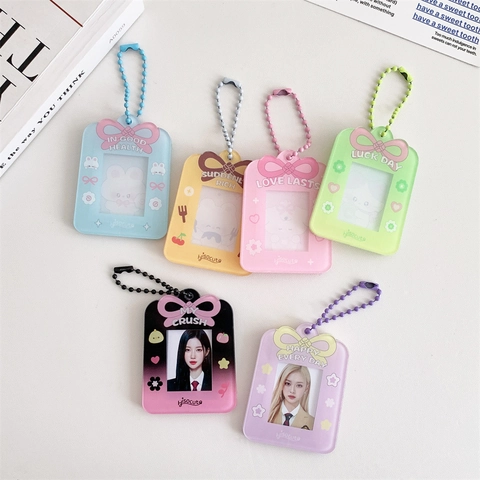 Acrylic Photo Frame Keychain Bowknot Transparent Card Holder For Kpop Photocard Bag Pendant Cute Cartoon Decor