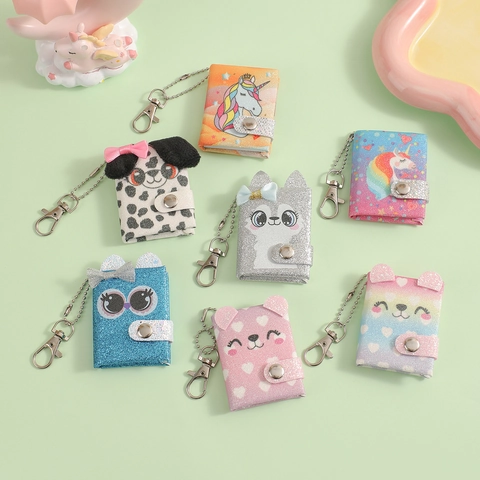 Mini Quaderno Di Paillettes Cartone Animato Portachiavi Carino Animale Glitter Blocco Note Tascabile Ciondolo Per Bambini