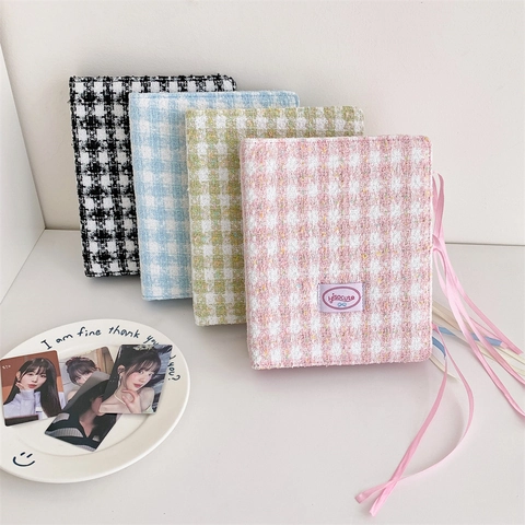Koreanischer Stil A5 Fotokarten Sammelalbum Tweed Karo Binder Album Mit Bandschleife Verschluss Für Star Karten
