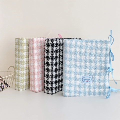 Korean Style A5 Photocard Collect Book Tweed Plaid Binder Album Ribbon Bow Tie Closure For Star Cards Storage