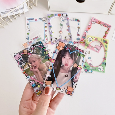 Fotokarten Hüllen Transparent Kunststoff Cartoon Bär Schaf Muster Hohl Für Idol Karten Polaroid K-pop Kollektion Süß