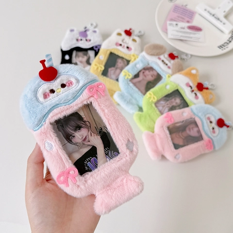 Porte-Carte Photo En Peluche Animal Dessin Animé Avec Fenêtre Transparente Étui De Protection Kawaii Pour Étudiantes