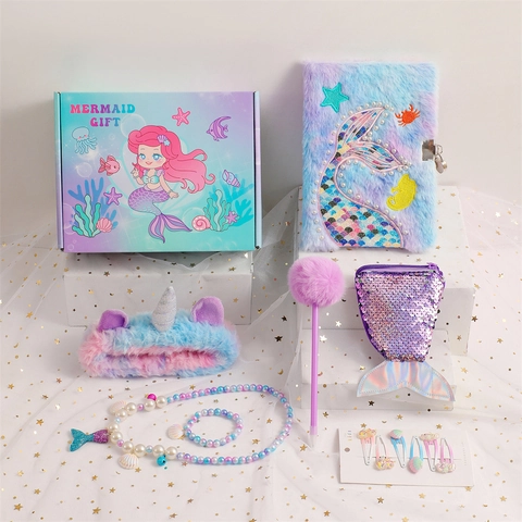 Diario Peluche Con Lucchetto Borsetta Paillettes Bracciale Perline E Penna Pompon Sirena Unicorno Cancelleria Regalo Ragazze