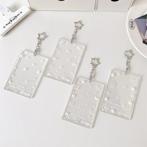 Acrylic Photocard Holder Transparent Photo Protector Card Sleeve With Star Metal Keychain Clear Bus Card Case