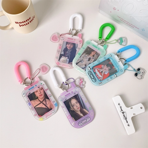 Funda Para Tarjetas Fotográficas De Acrílico Con Forma De Teléfono Kawaii Portatarjetas De Identificación Transparente Con Cordón